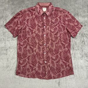 Samuel Windsor Shirt Mens Linen Blend Button Up Large Red Chambray Leaves Hawaii